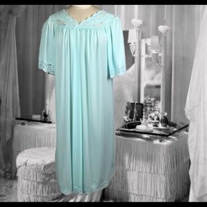 Vintage 1960s Aqua Nightgown Shadowline Nylon Lace